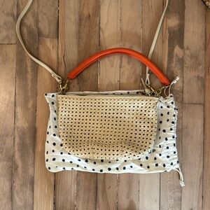 ClareV Petit Moyen - Cream Rattan with Rust handle and cream crossbody strap